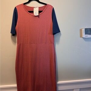 LuLaRoe Pink and Blue Midi Dress